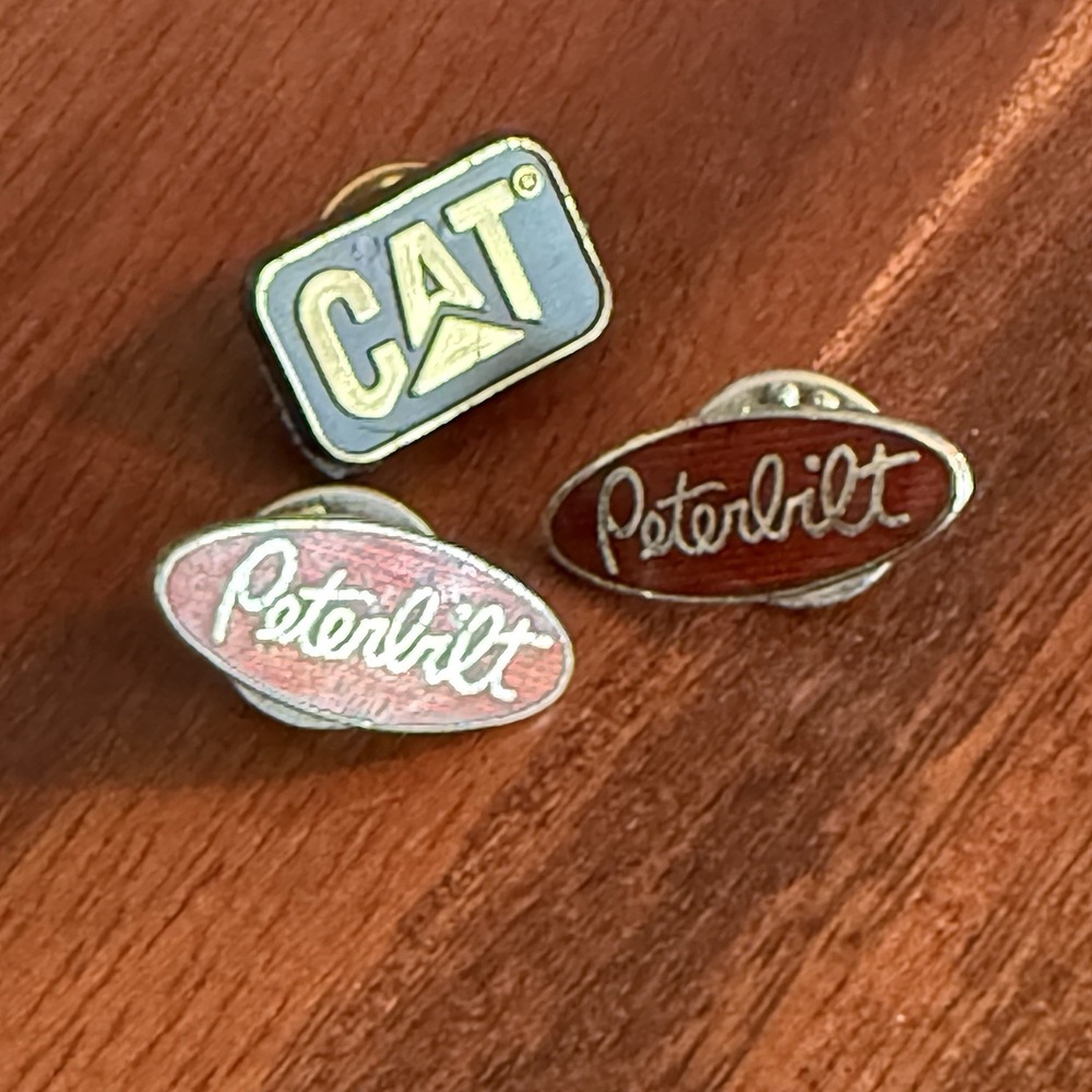 Vintage CAT Caterpillar Peterbilt Lapel Pin Lot of 3 Truck Heavy Equipment Ename